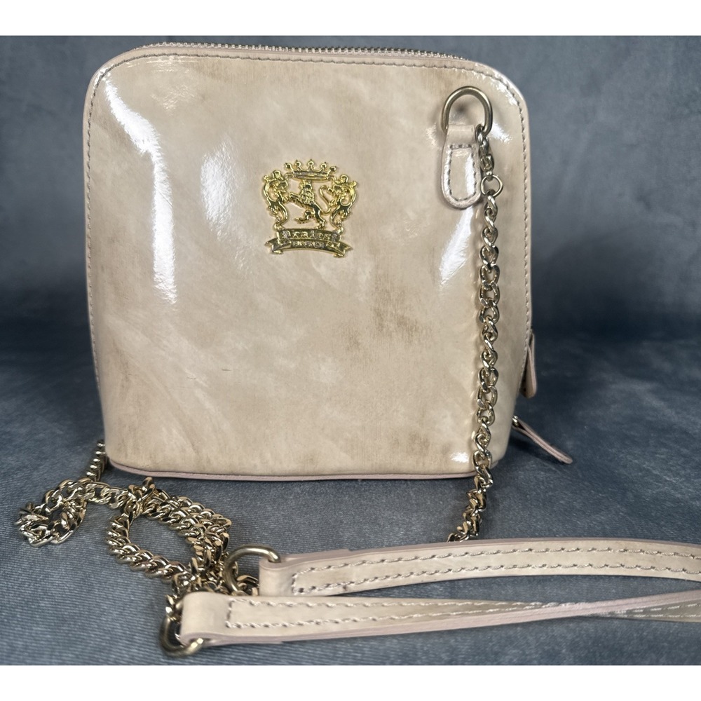 Pratesi Firenze Ivory Patent Leather Purse Gold Chain‎ Crossbody Made In Italy